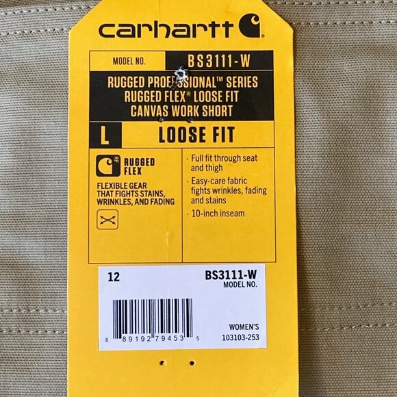 Carhartt Rugged Flex Loose Fit Canvas Work Shorts Women's 12 Dark Khaki NWT - Picture 8 of 8